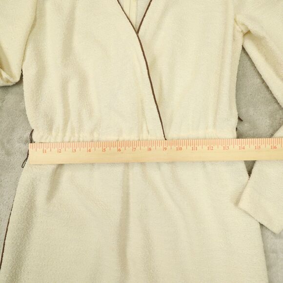 Leslie Fay Vintage 1970s Ivory Brown Trim Cross Front Dress Union Made size 8 - Picture 4 of 13